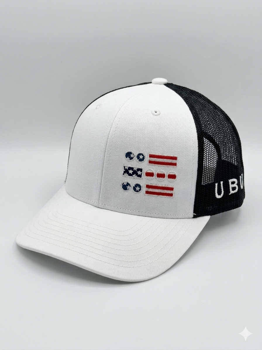 U B U. USA Hat- White, Black Mesh
