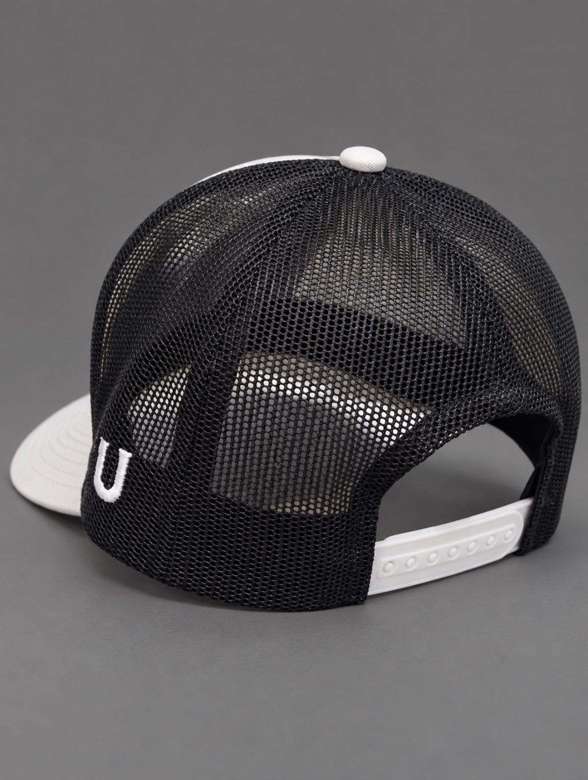 U B U Trucker Style Hat- White, Black mesh